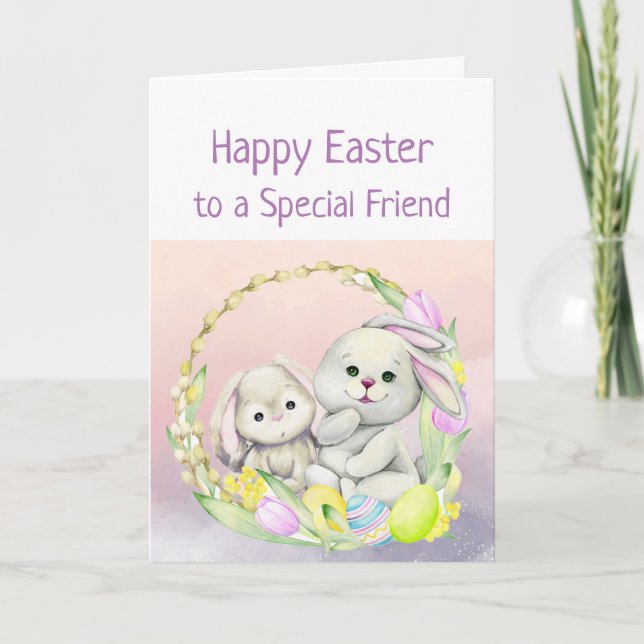Easter Wishes Special Friend Cute Animals  Bunny Card (Front)