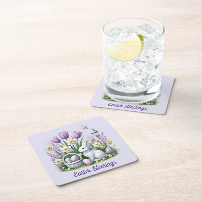Easter Wishes Square Paper Coaster (Insitu)