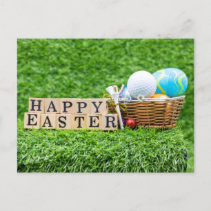  Easter with colourful eggs golf ball for golfer  Holiday Postcard