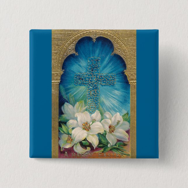 Easter With Cross and Lilies 15 Cm Square Badge (Front)