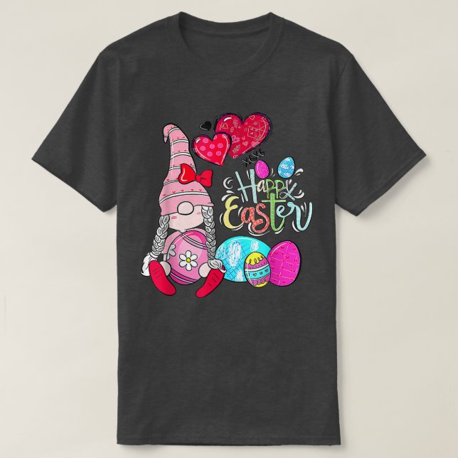 Easter With My Gnomies Bunny Ears Hunting Eggs Hap T-Shirt (Design Front)