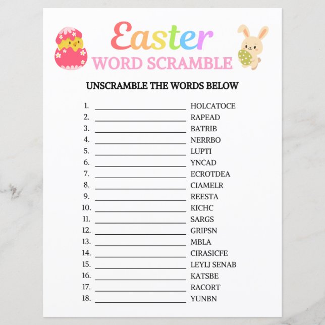 Easter Word Scramble Game (Front)