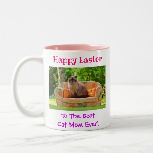 Easter World's Best Cat Mum Ever Pet Photo Two-Tone Coffee Mug (Left)