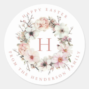 Easter Wreath Personalised Name Round Stickers