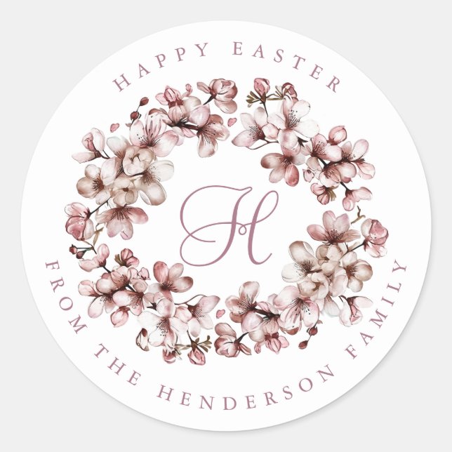 Easter Wreath Personalised Name Round Stickers (Front)