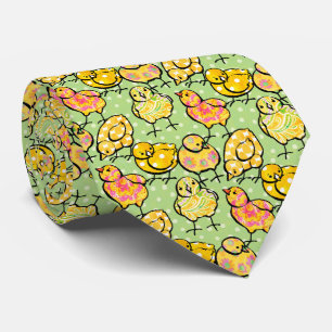 Easter Yellow Coral Chicks Pattern Tie