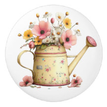 Easter Yellow Pink Watering Can of Flowers