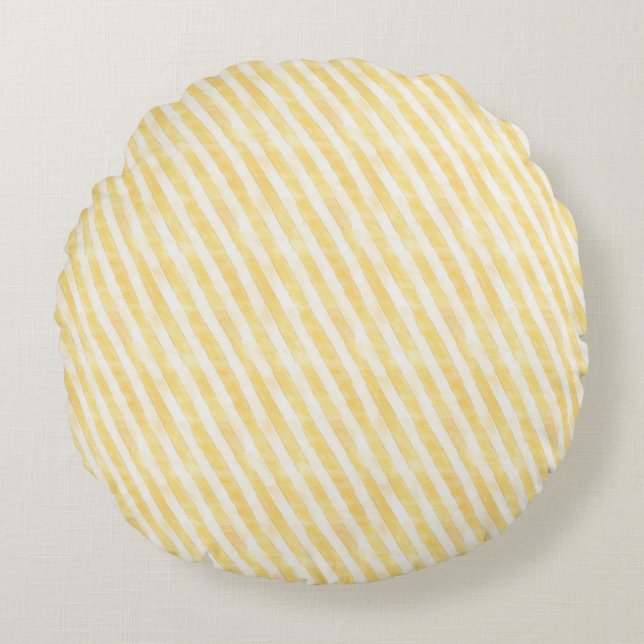 Easter Yellow Striped Fabric – Cute  Round Cushion (Front)