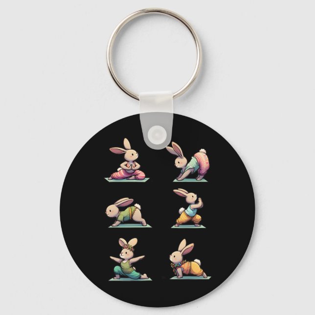 Easter Yoga Bunny Rabbit Spring Celebration Funny  Key Ring (Front)