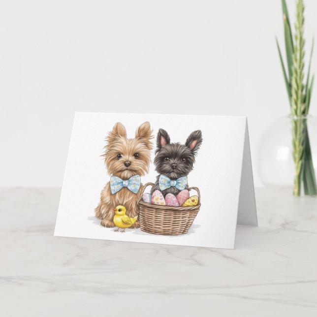 Easter Yorkshire Terrier Dogs Card (Front)