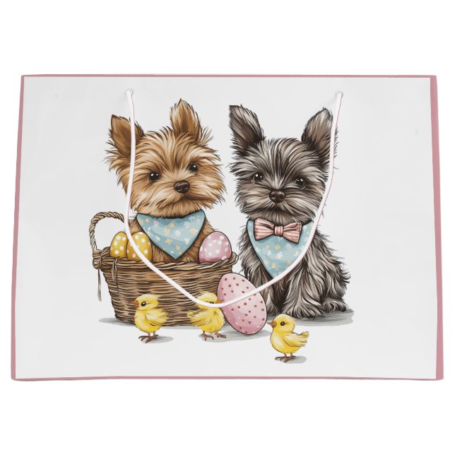 Easter Yorkshire Terrier Dogs Large Gift Bag (Front)
