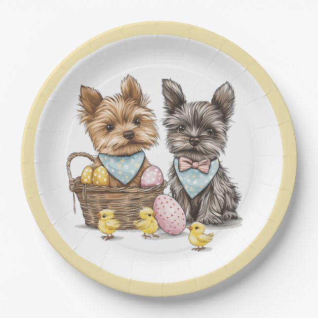 Easter Yorkshire Terrier Dogs Paper Plate (Front)