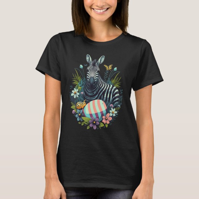 Easter Zebra Bunny Eggs on Easter Zebra T-Shirt (Front)