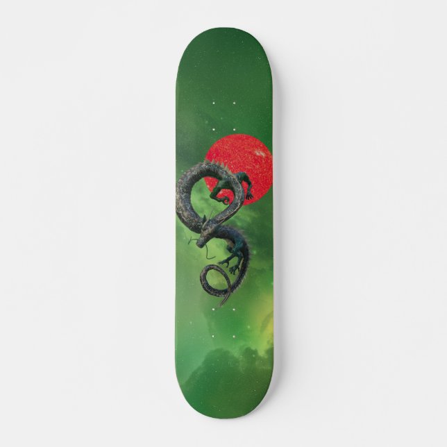 Eastern Asian Dragon Red Sun Nebula Skateboard (Front)
