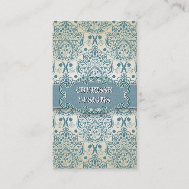 Eastern Blue Baroque Damask Business Card (Front)