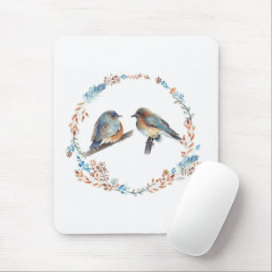 Eastern Bluebird Couple Floral Wreath Mouse Pad