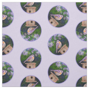 Eastern Bluebird in Lilacs Painting Original Art Fabric