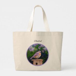 Eastern Bluebird in Lilacs Painting Original Art Large Tote Bag