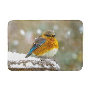 Eastern Bluebird in Snow - Original Photograph Bath Mat