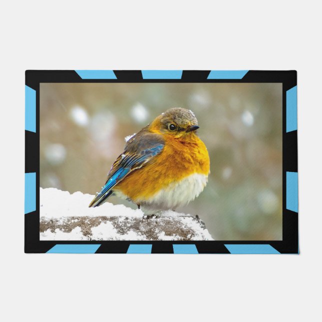 Eastern Bluebird in Snow - Original Photograph Doormat (Front)