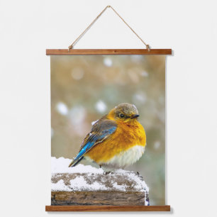 Eastern Bluebird in Snow - Original Photograph Hanging Tapestry