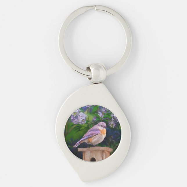 Eastern Bluebird in Snow - Original Photograph Key Ring (Front)