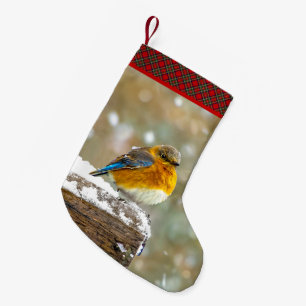 Eastern Bluebird in Snow - Original Photograph Small Christmas Stocking