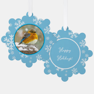 Eastern Bluebird in Snow - Original Photograph Tree Decoration Card