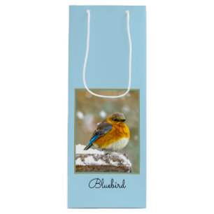 Eastern Bluebird in Snow - Original Photograph Wine Gift Bag