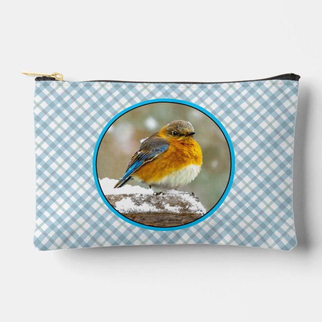 Eastern Bluebird in Snowstorm Original Photograph Accessory Pouch (Front)