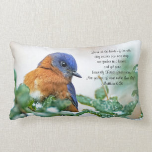 Eastern Bluebird Lumbar Pillow Matthew 6:26