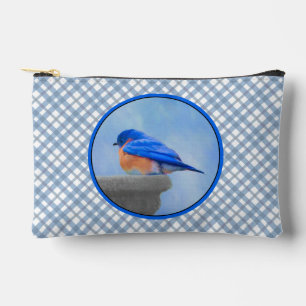 Eastern Bluebird on Birdbath Original Bird Art Accessory Pouch