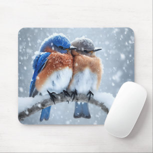 Eastern Bluebirds In Snow Mouse Pad