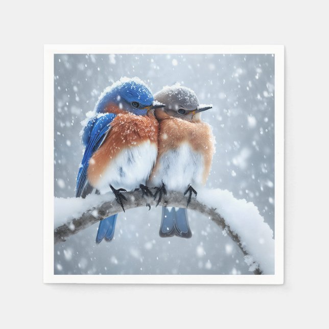 Eastern Bluebirds In Snow Napkin (Front)
