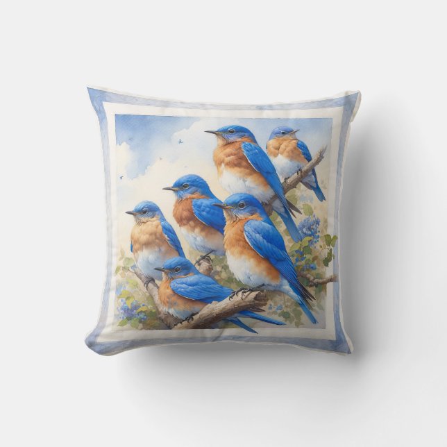 Eastern Bluebirds Perched REF26 - Watercolor Cushion (Front)