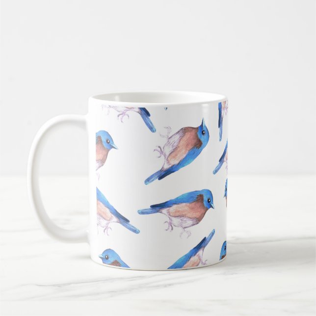 Eastern bluebirds watercolor cute birds coffee mug (Left)