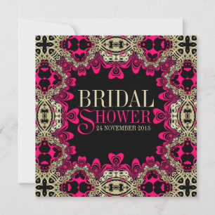 Eastern Bohemian Pink Black Bridal Shower Invitation