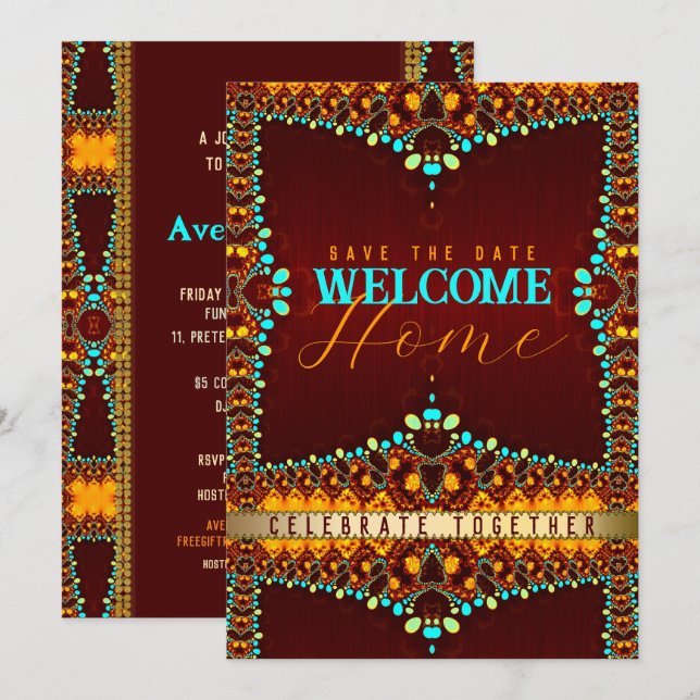 Eastern Bohemian Welcome Home Party Invitation (Front/Back)
