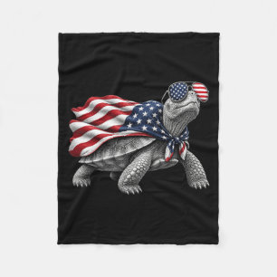 Eastern Box Turtle 4th Of July Aamerican Flag Fleece Blanket