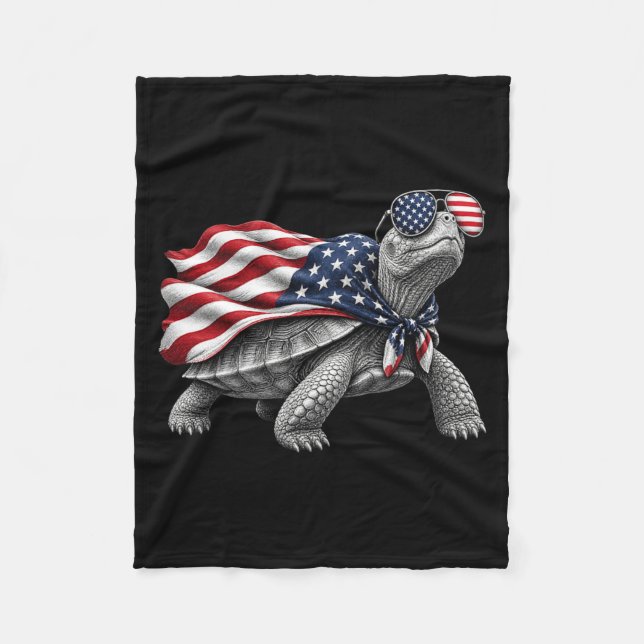 Eastern Box Turtle 4th Of July Aamerican Flag Fleece Blanket (Front)