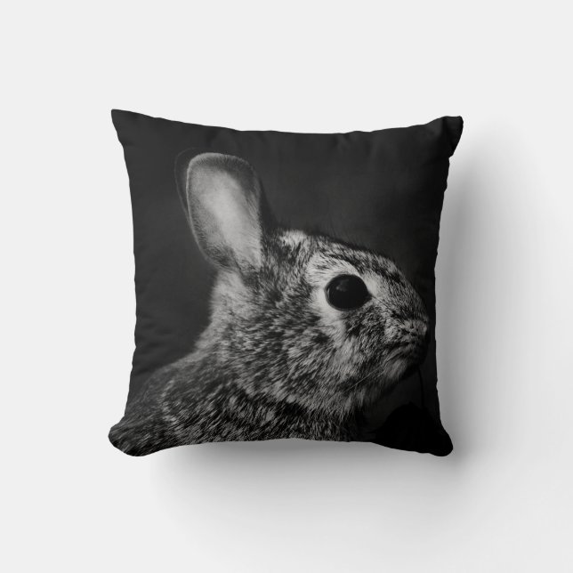 Eastern Cottontail Bunny Rabbit, Black and White Cushion (Front)