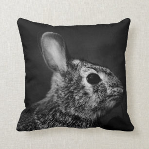 Eastern Cottontail Bunny Rabbit, Black and White Cushion