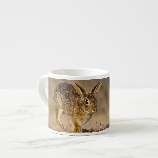 Eastern cottontail rabbit hopping espresso cup (Front Left)