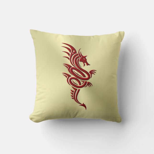 Eastern Crimson Dragon, Embossed-effect on Gold Cushion (Front)