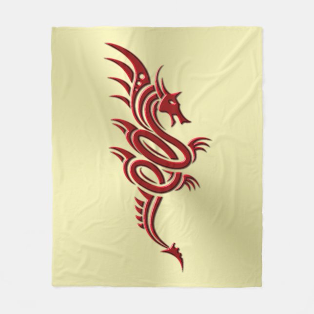 Eastern Crimson Dragon, Embossed-effect on Gold Fleece Blanket (Front)