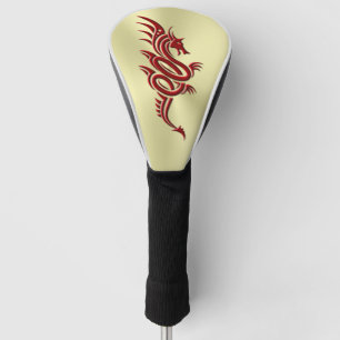 Eastern Crimson Dragon, Embossed-effect on Gold Golf Head Cover