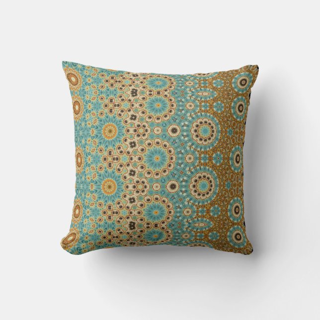 Eastern Design Throw Pillow, in Aqua & Tan Cushion (Front)