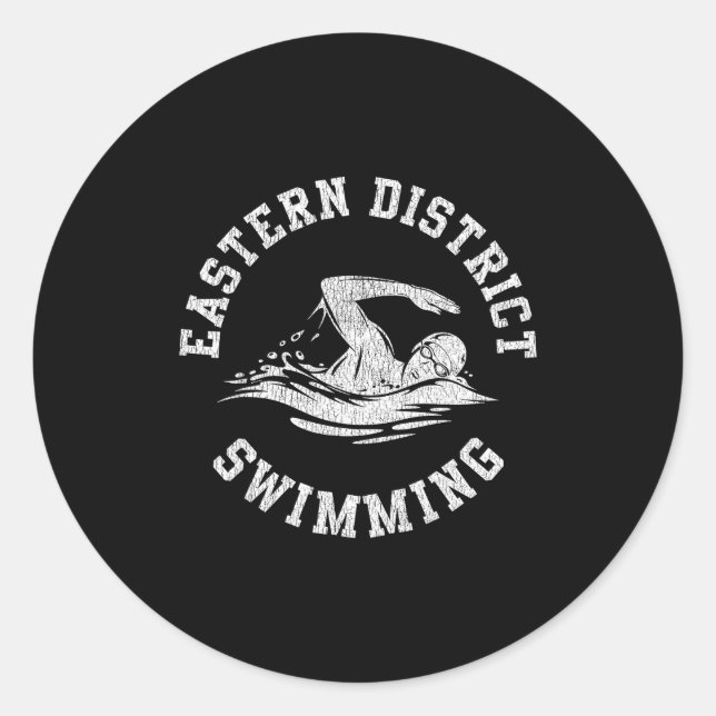 Eastern District Swimming Retro Distressed Swim Te Classic Round Sticker (Front)