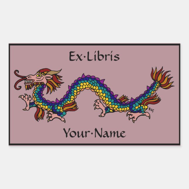 Eastern Dragon Bookplate Rectangular Sticker (Front)