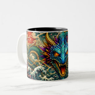 Eastern Dragon & Cherry Blossoms Fantasy Art Two-Tone Coffee Mug
